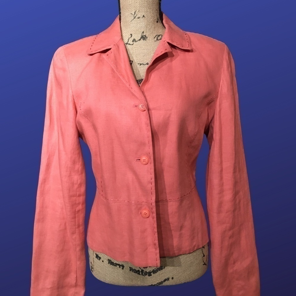𝅺rafaella Tapered Career Jacket/Blazer, 100% Linen, CORAL ORANGE, Size 12